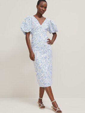 Ann Taylor Floral Linen Blend Puff Sleeve Sheath Dress